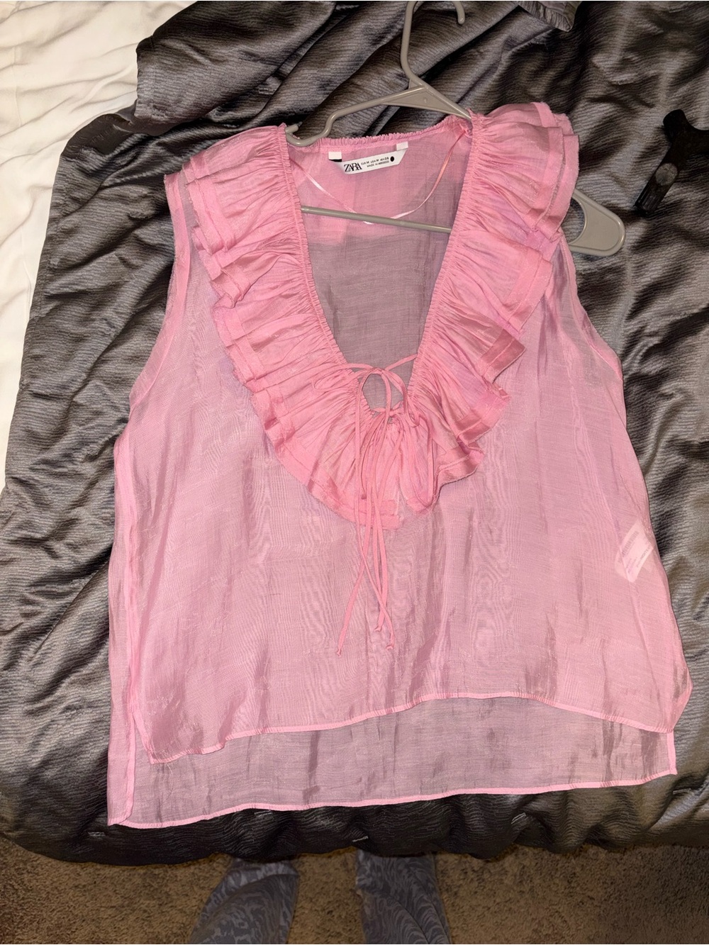 Zara Pink Ruffle Tie-Front Sleeveless Blouse - Picture 2 of 2